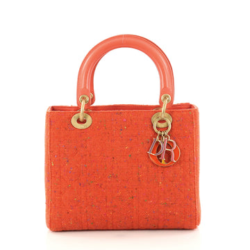 Christian Dior Lady Dior Handbag Cannage Quilt Tweed with Leather Medium Orange 3081601