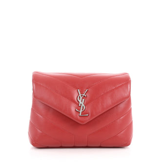 Saint Laurent LouLou Shoulder Bag Matelasse Chevron Leather Toy Red 3081902