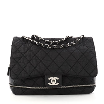 Chanel Expandable Flap Bag Quilted Nylon Medium Black 3082005