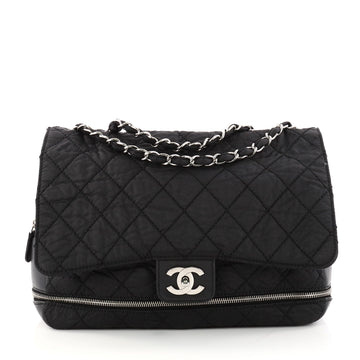 Chanel Expandable Flap Bag Quilted Nylon Medium Black 3082005