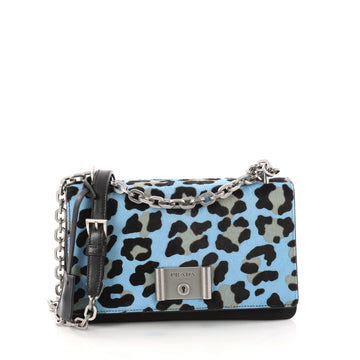 Prada Chain Flap Shoulder Bag Leather with Pony Hair Medium Blue 3082202