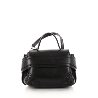 Tod's Studded Convertible Wave Charm Bag Leather Black 3082302