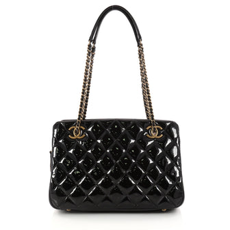 Chanel Eyelet Tote Quilted Patent Small Black 3082801