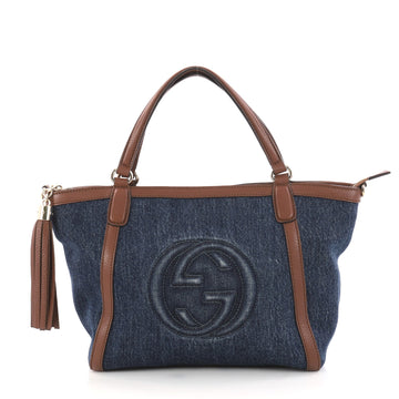 Gucci Soho Convertible Top Handle Bag Denim Small Blue 3083001