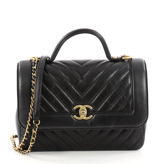 Chanel Top Handle Flap Bag Aged Calfskin Small Black 3083601