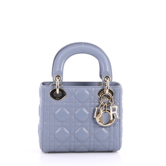 Christian Dior Lady Dior Handbag Cannage Quilt Lambskin Mini Blue 3090203
