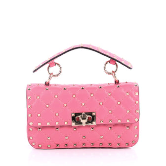 Valentino Rockstud Spike Flap Bag Quilted Leather Small Pink 3091003