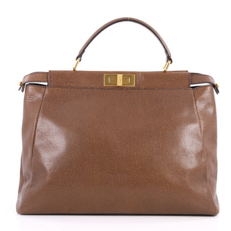Fendi Peekaboo Handbag Grained Leather Large Brown 3098901