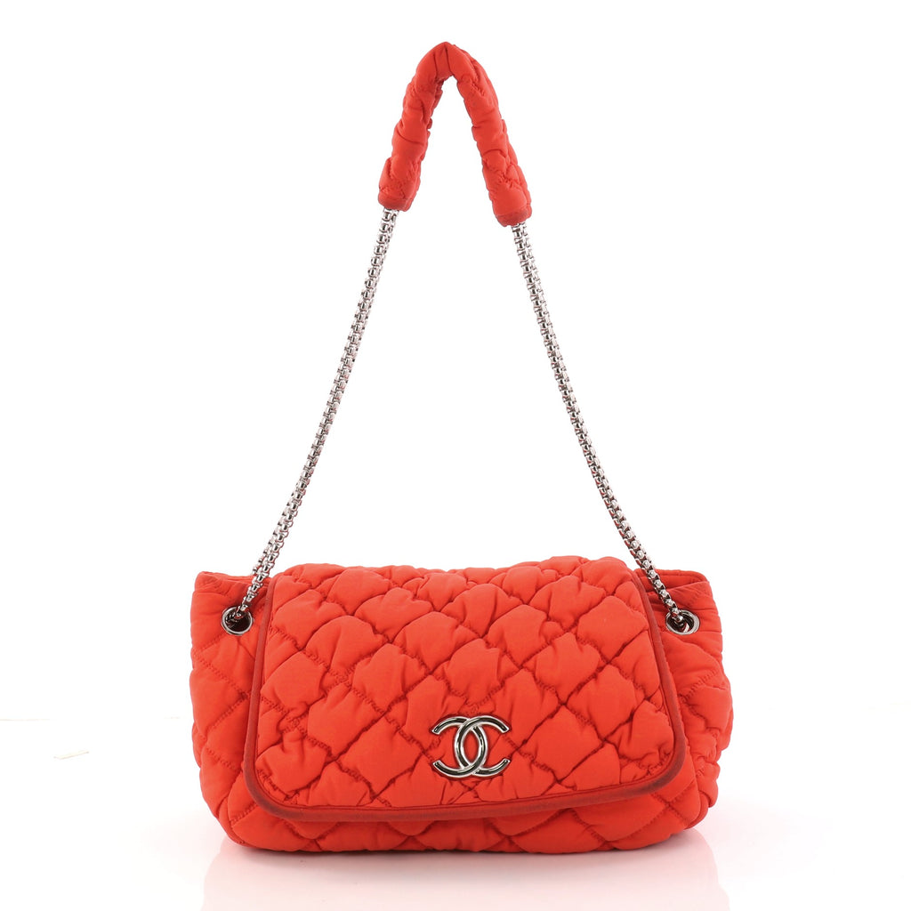 CHANEL Nylon Bubble Quilt Accordion Flap Red 136209