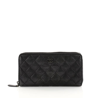 Chanel Zip Around Wallet Quilted Perforated Leather Long Black 3103307