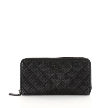 Chanel Zip Around Wallet Quilted Perforated Leather Long Black 3103307