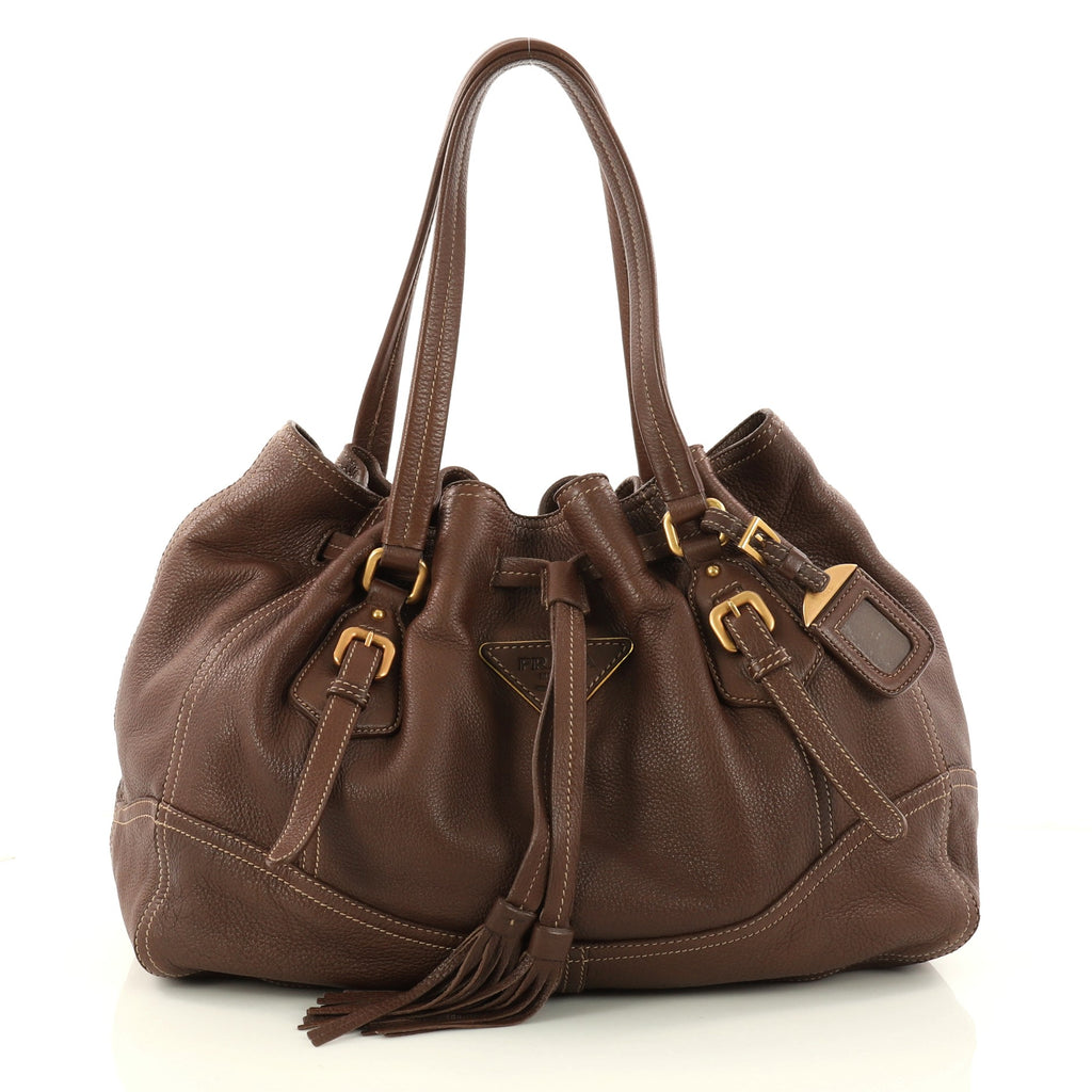 Prada Drawstring Tassel Tote Cervo Leather 31036