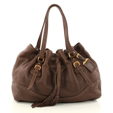 Prada Drawstring Tassel Tote Cervo Leather Brown 3103601