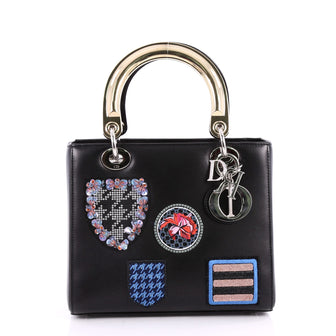 Christian Dior Lady Dior Handbag Patch Embellished Leather Medium Black 3103901