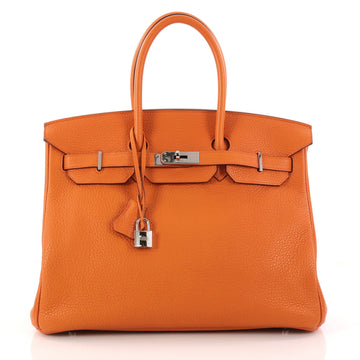 Birkin Handbag Orange Clemence with Palladium Hardware 35