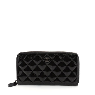 Chanel Zip Around Wallet Quilted Patent Long Black 3107801