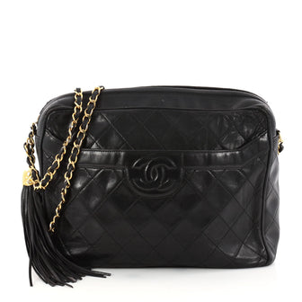 Chanel Vintage Camera Tassel Bag Quilted Leather Medium Black 3110602