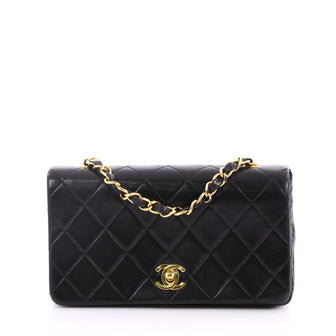 Chanel Vintage Full Flap Bag Quilted Lambskin Mini Black 3112301