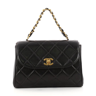 Chanel Vintage Square Chain Handle Flap Bag Quilted Lambskin Mini Black 3112401