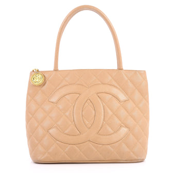 Chanel Medallion Tote Quilted Caviar Neutral 3113602