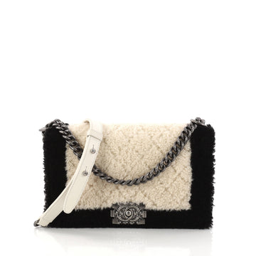 Chanel Boy Flap Bag Shearling New Medium Neutral 3114601