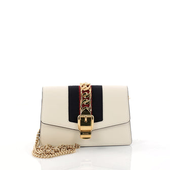 Gucci Sylvie Chain Crossbody Bag Leather Mini White 3114704