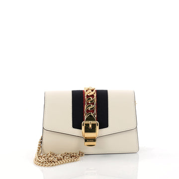 Gucci Sylvie Chain Crossbody Bag Leather Mini White 3114704