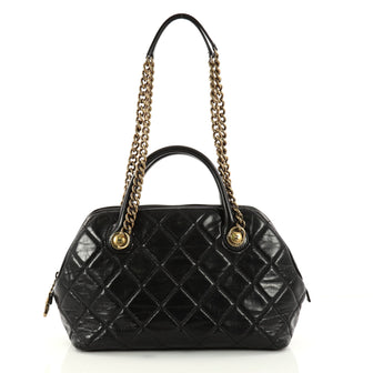 Chanel Castle Rock Bowler Bag Quilted Glazed Calfskin Medium Black 3114801