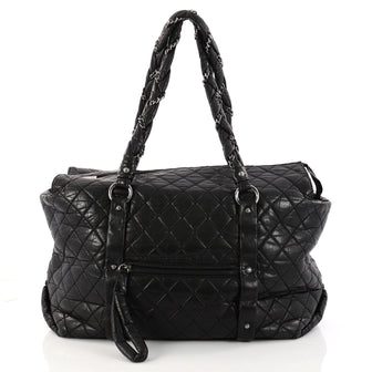 Chanel Ligne Lady Braid Tote Quilted Distressed Lambskin XL Black 3114802