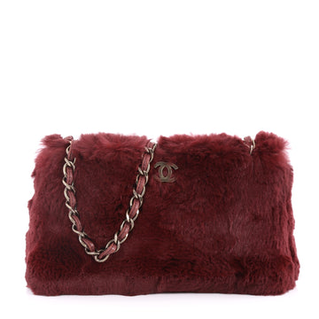 Chanel Vintage CC Chain Shoulder Bag Rabbit Fur Medium Red 3115502