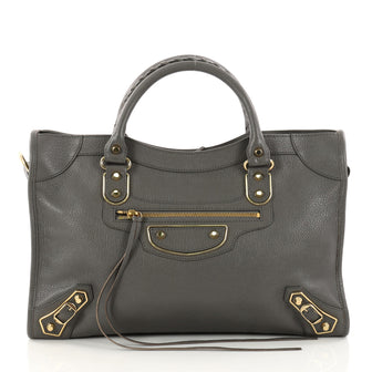 Balenciaga City Classic Studs Metallic Edge Handbag Leather Medium 3116001