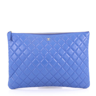Chanel O Case Clutch Quilted Lambskin Large Blue 3120901