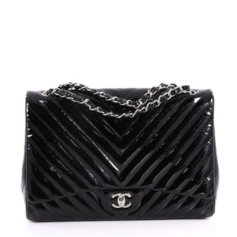 Chanel Classic Single Flap Bag Chevron Patent Maxi Black 3124002