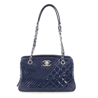 Chanel Coco Boy Tote Quilted Patent Medium Blue 3124701