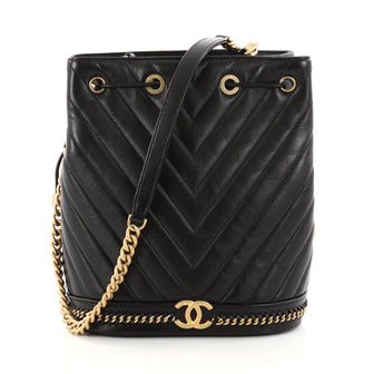 Chanel Paris Cosmopolite Drawstring Bucket Bag Chevron 3126101