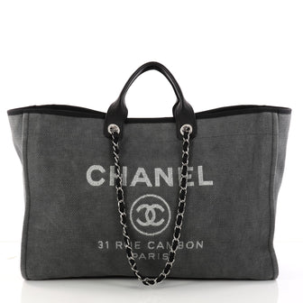 Chanel Deauville Chain Tote Canvas XL Gray 3126301