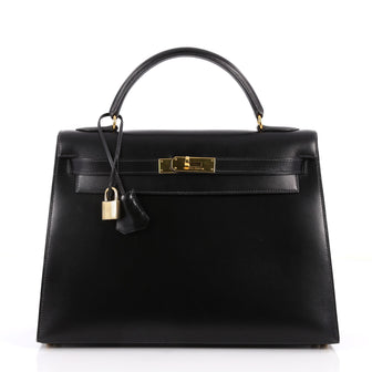 Hermes Kelly Handbag Black Box Calf with Gold Hardware 3127501