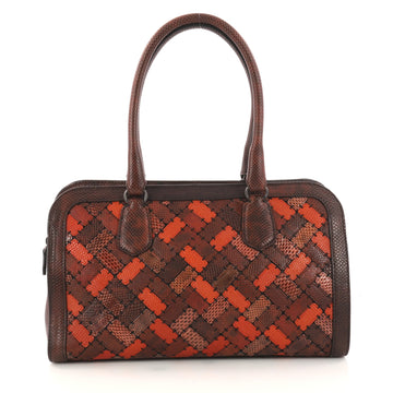 Bottega Veneta Satchel Patchwork Exotics Medium Brown 3129205