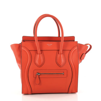 Celine Luggage Handbag Grainy Leather Micro Orange 3129701