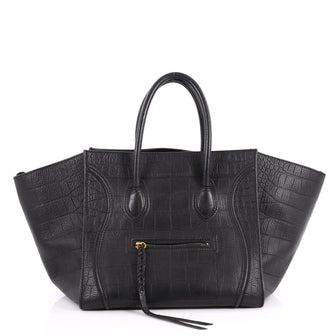 Celine Phantom Handbag Crocodile Embossed Leather Medium Black 3130201