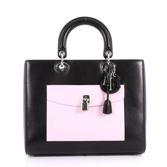 Christian Dior Lady Dior Front Pocket Handbag Leather Large Black 3130801