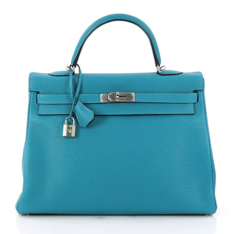 Hermes Kelly Handbag Blue Togo with Palladium Hardware 3130901