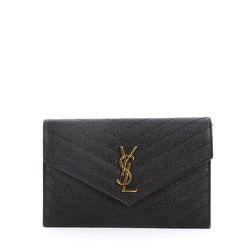 Saint Laurent Classic Monogram Wallet on Chain Matelasse Chevron Leather Small Black 3135101