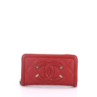 Chanel Filgree Zip Around Wallet Quilted Caviar Long Red 3136303