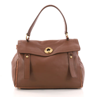 Saint Laurent Muse Two Handbag Leather with Canvas Medium Brown 3138502