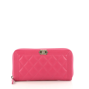 Chanel Boy L-Gusset Zip Wallet Quilted Lambskin Long Pink 3138802