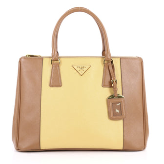 Prada Bicolor Double Zip Lux Tote Saffiano Leather Medium Brown 3139701