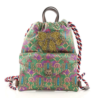 Gucci Animalier Drawstring Backpack Brocade Small Green 3140503