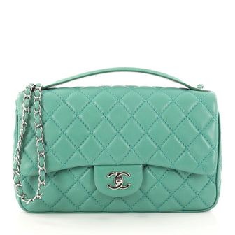Chanel Easy Carry Flap Bag Quilted Lambskin Jumbo Green 3141602