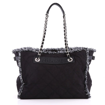 Chanel Logo Chain Tote Quilted Nylon Medium Black 3142001